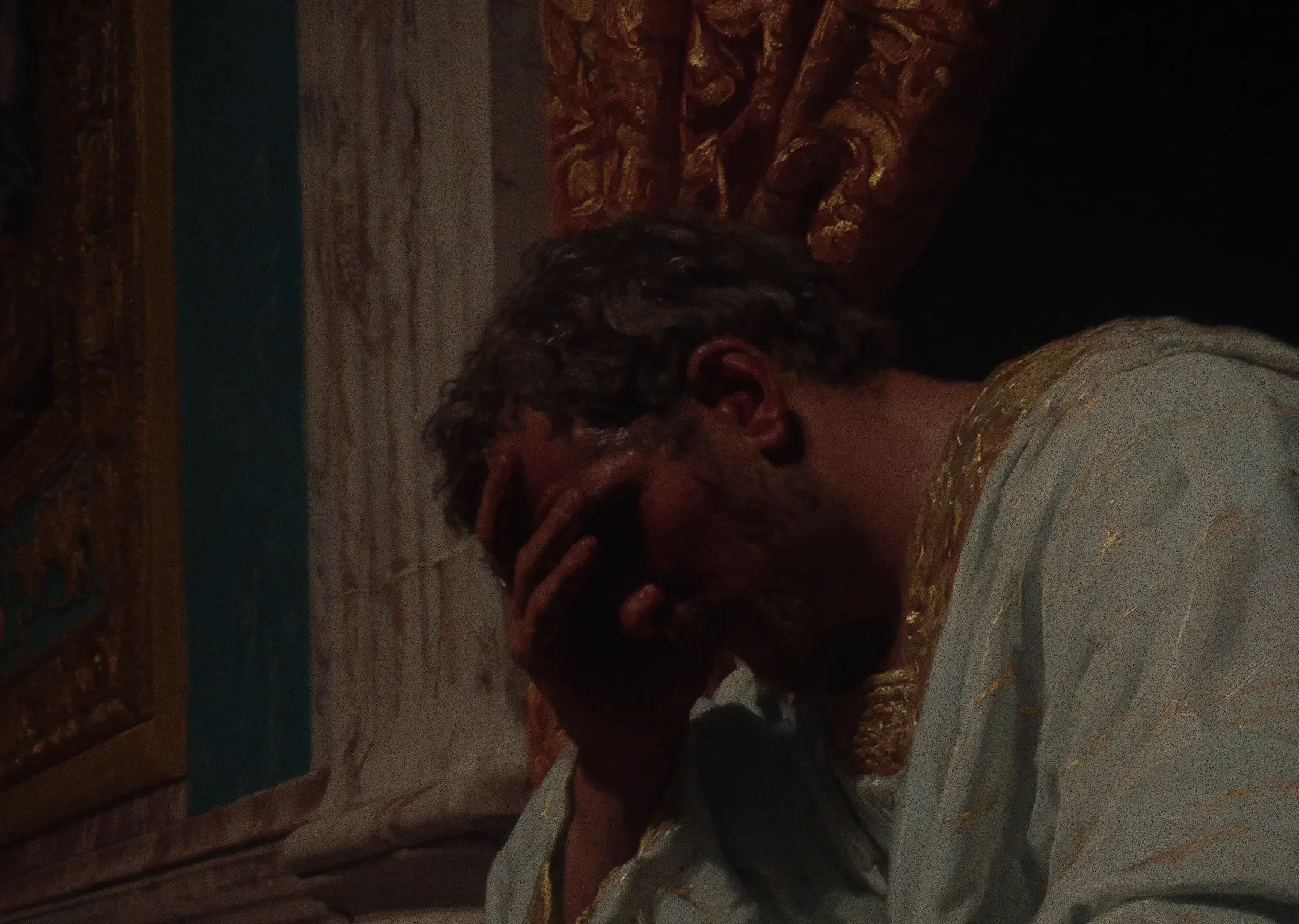 A dramatic portrait of the emperor Nero in warm, painterly light